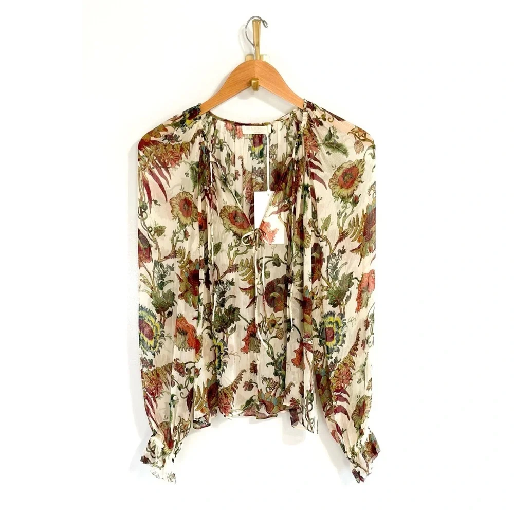 NWT Ulla Johnson Silk Long-Sleeve Floral Bernadette Blouse